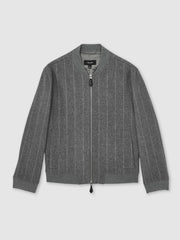 Reiss | Wool-Blend Chalk-Stripe Bomber Jacket in Grey