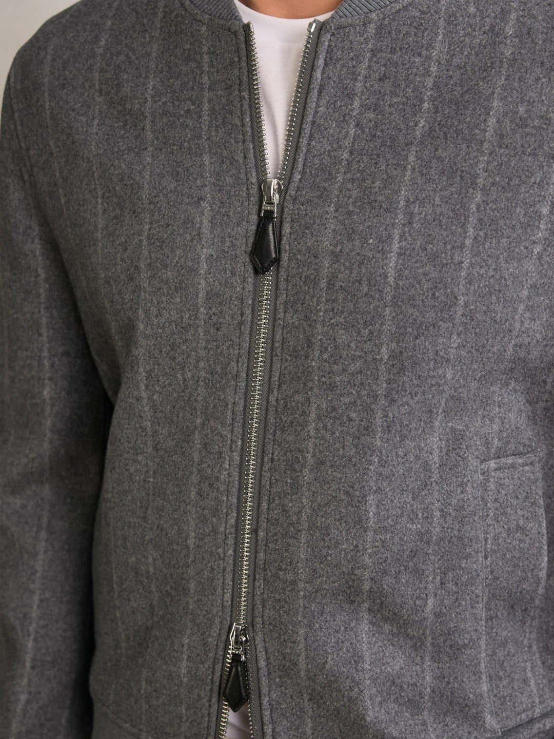 Reiss | Wool-Blend Chalk-Stripe Bomber Jacket in Grey