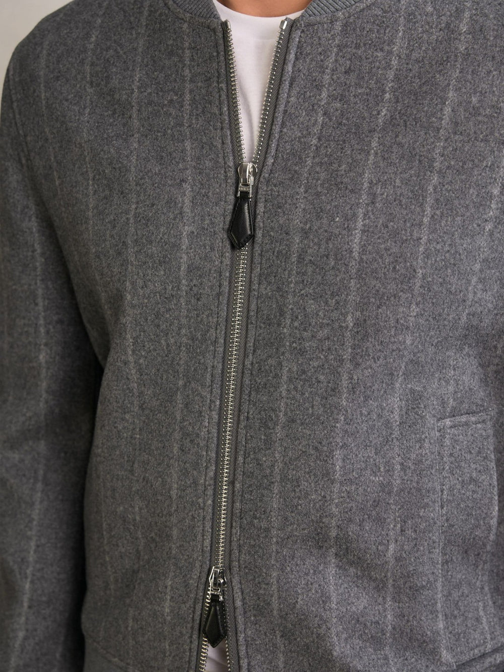 Reiss | Wool-Blend Chalk-Stripe Bomber Jacket in Grey