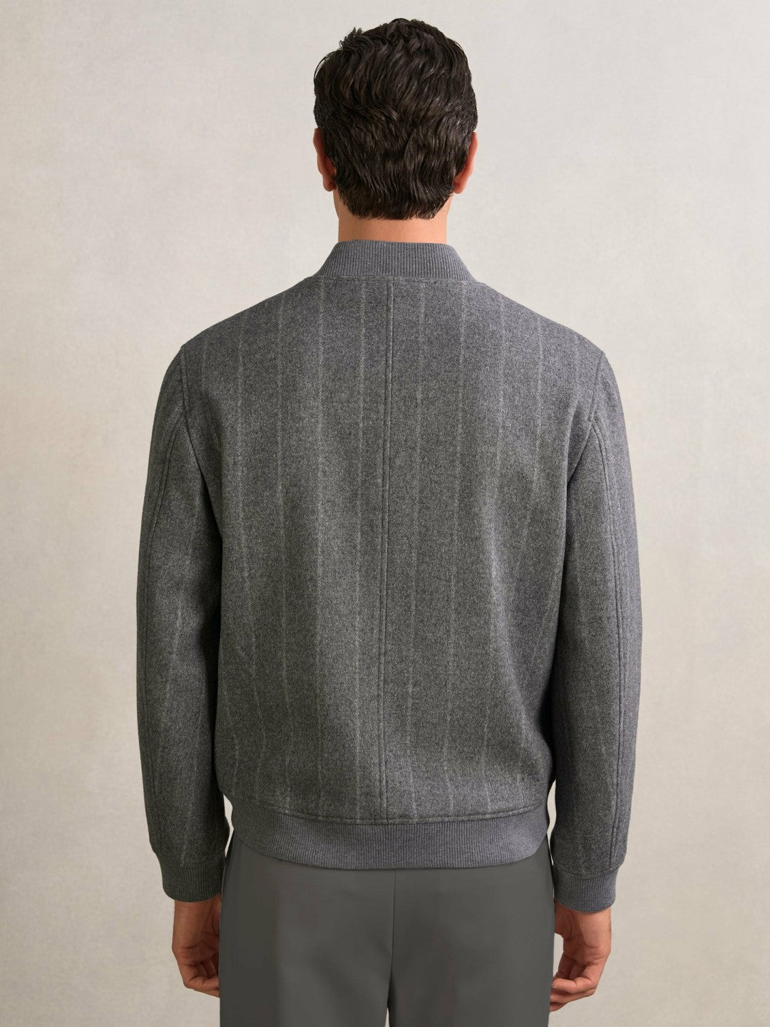 Reiss | Wool-Blend Chalk-Stripe Bomber Jacket in Grey