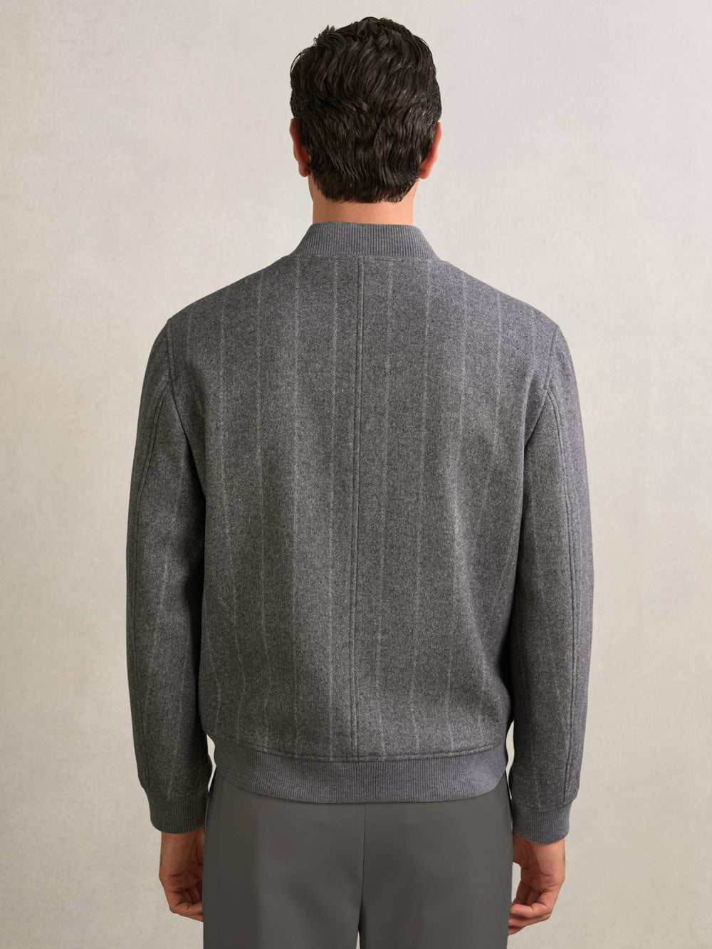 Reiss | Wool-Blend Chalk-Stripe Bomber Jacket in Grey