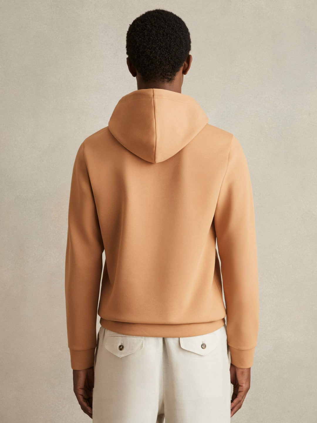 Reiss | Interlock Jersey Drawstring Hoodie in Light Camel Brown