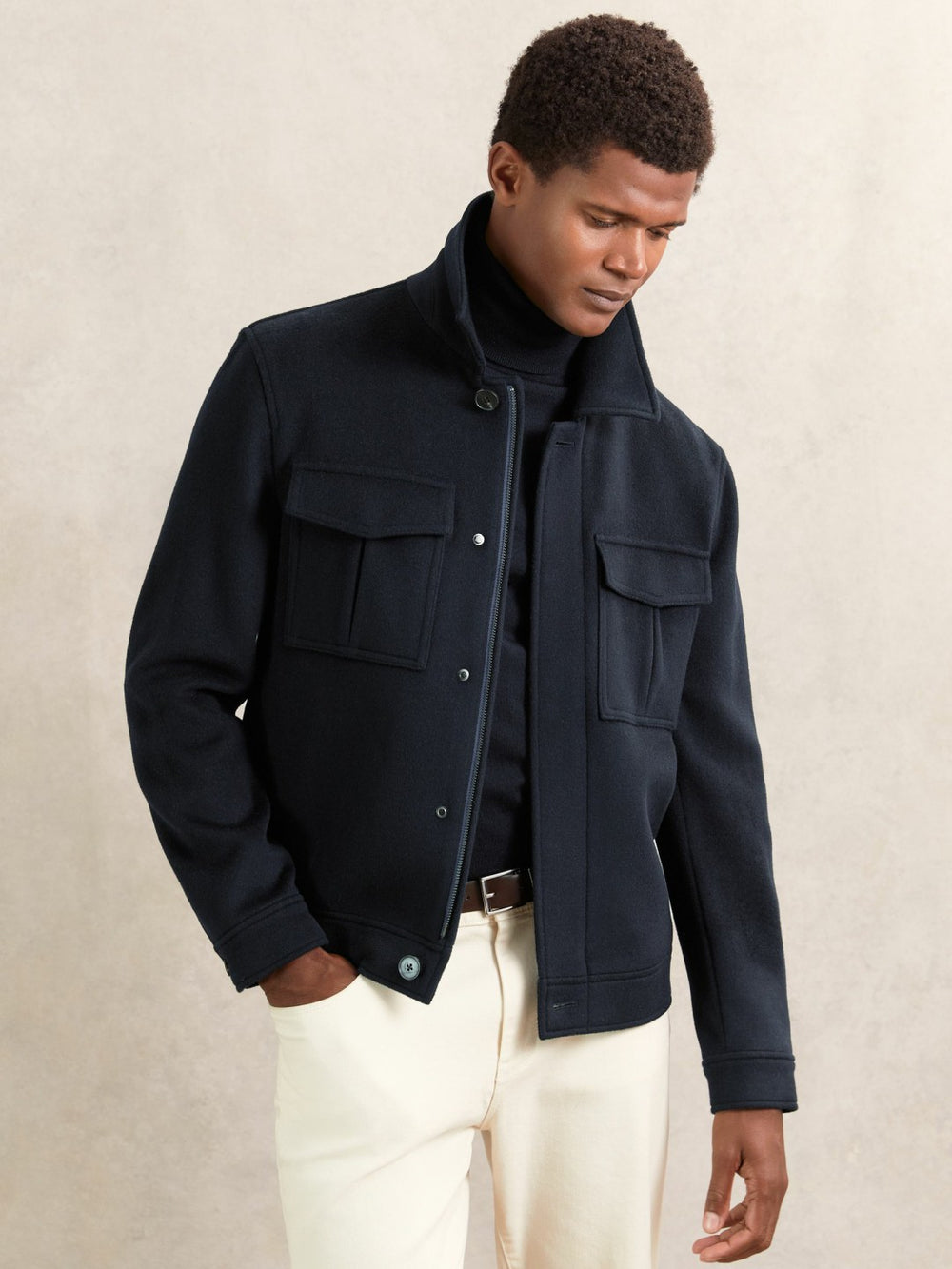 Reiss | Wool Blend Twin Pocket Zipped Jacket in Navy