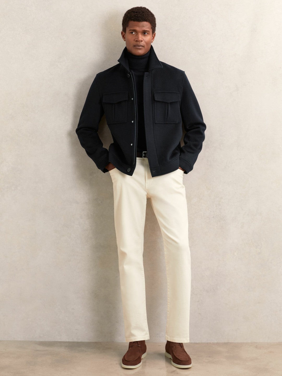 Reiss | Wool Blend Twin Pocket Zipped Jacket in Navy