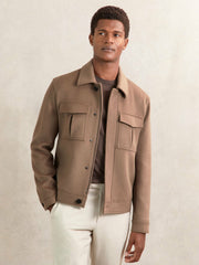 Reiss | Wool Blend Twin Pocket Zipped Jacket in Dark Brown