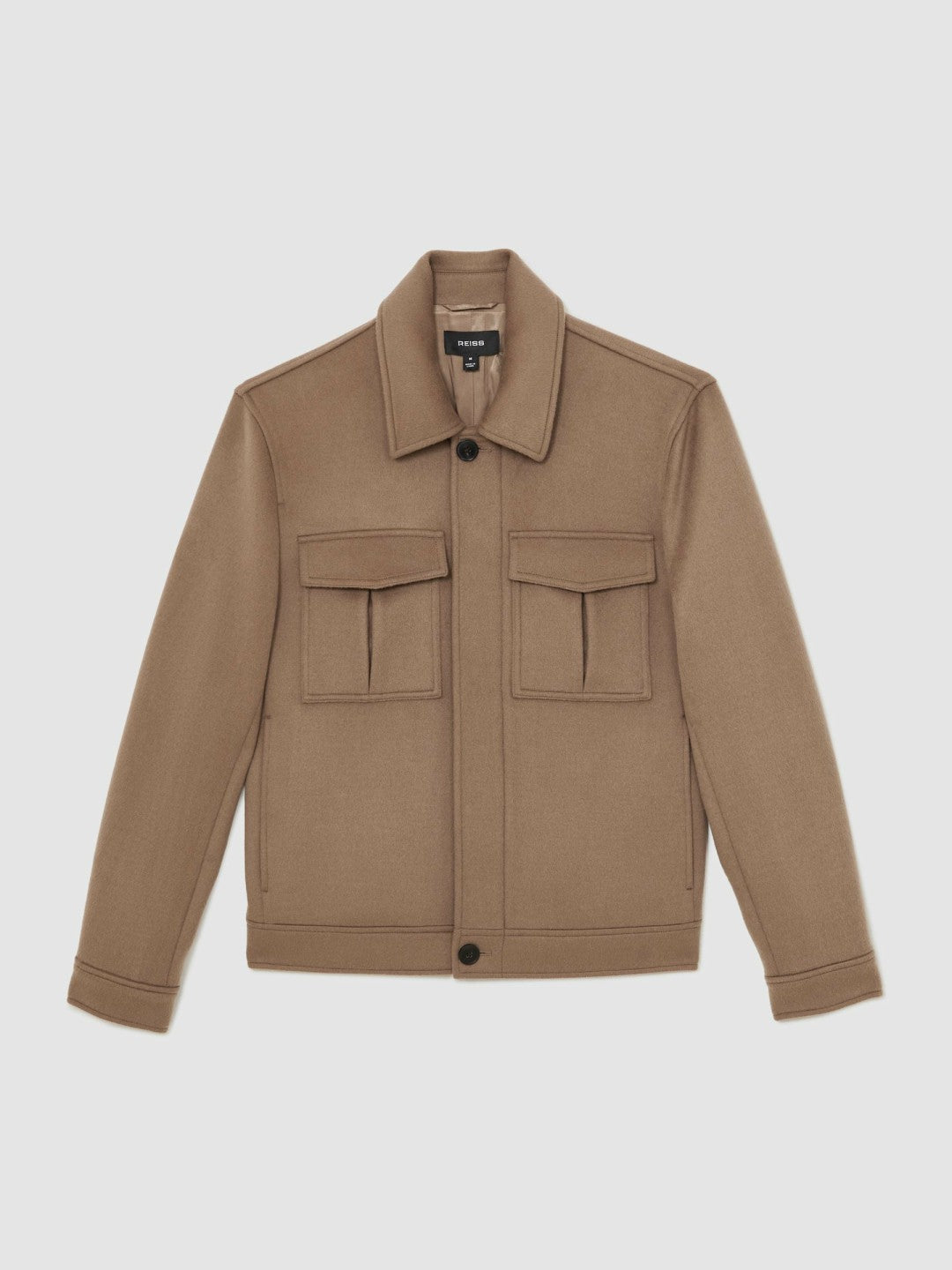 Reiss | Wool Blend Twin Pocket Zipped Jacket in Dark Brown
