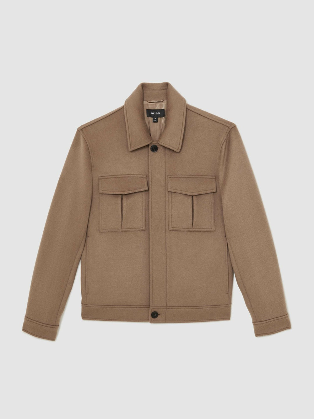 Reiss | Wool Blend Twin Pocket Zipped Jacket in Dark Brown