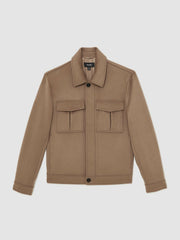 Reiss | Wool Blend Twin Pocket Zipped Jacket in Dark Brown