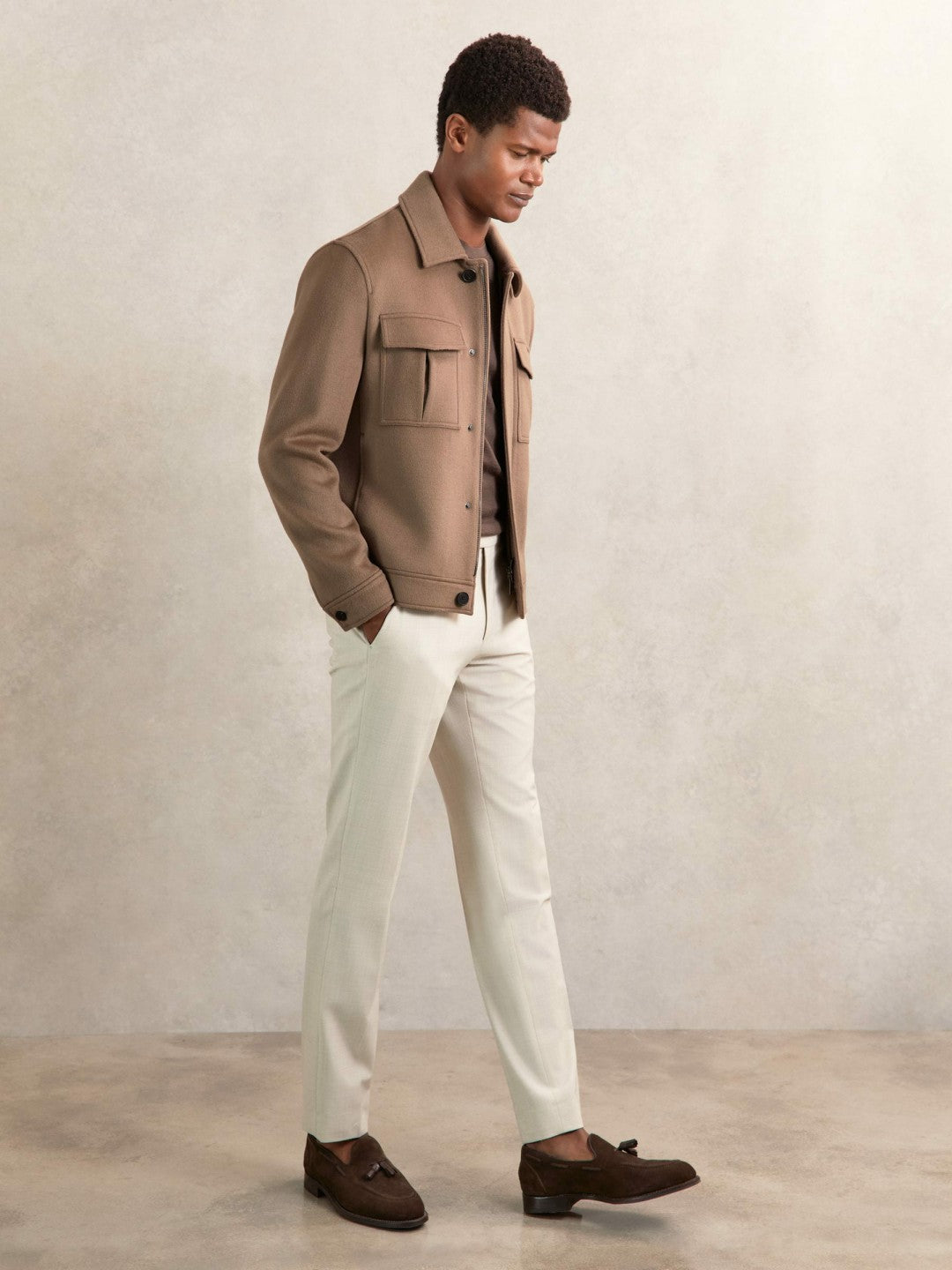 Reiss | Wool Blend Twin Pocket Zipped Jacket in Dark Brown