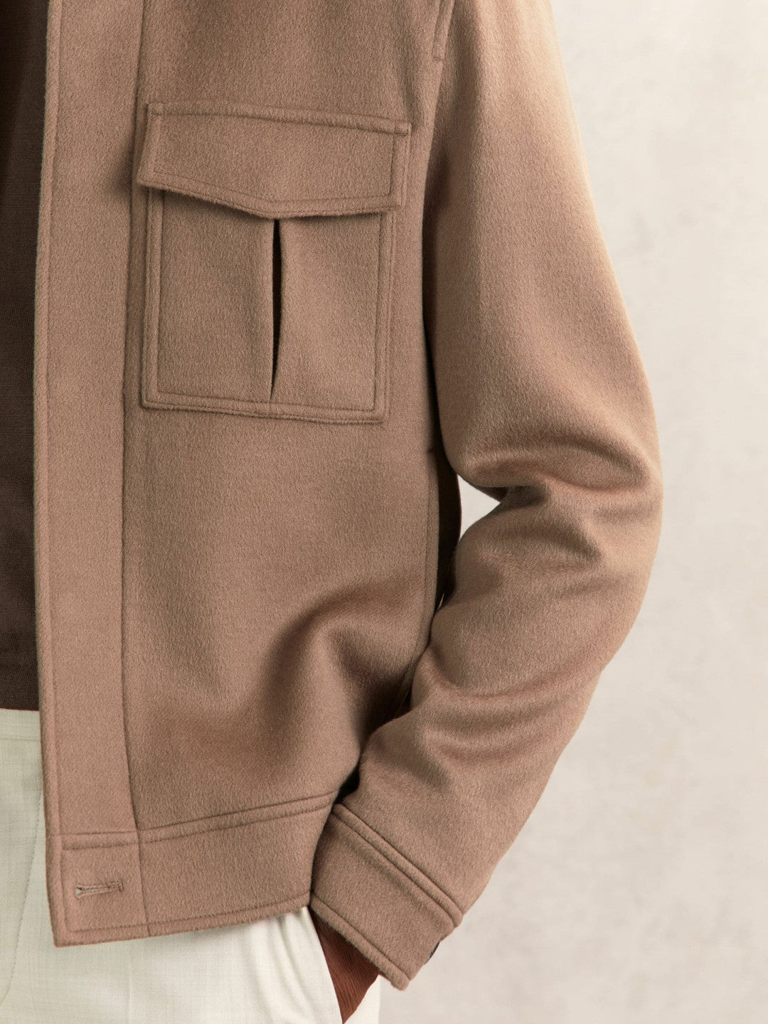 Reiss | Wool Blend Twin Pocket Zipped Jacket in Dark Brown