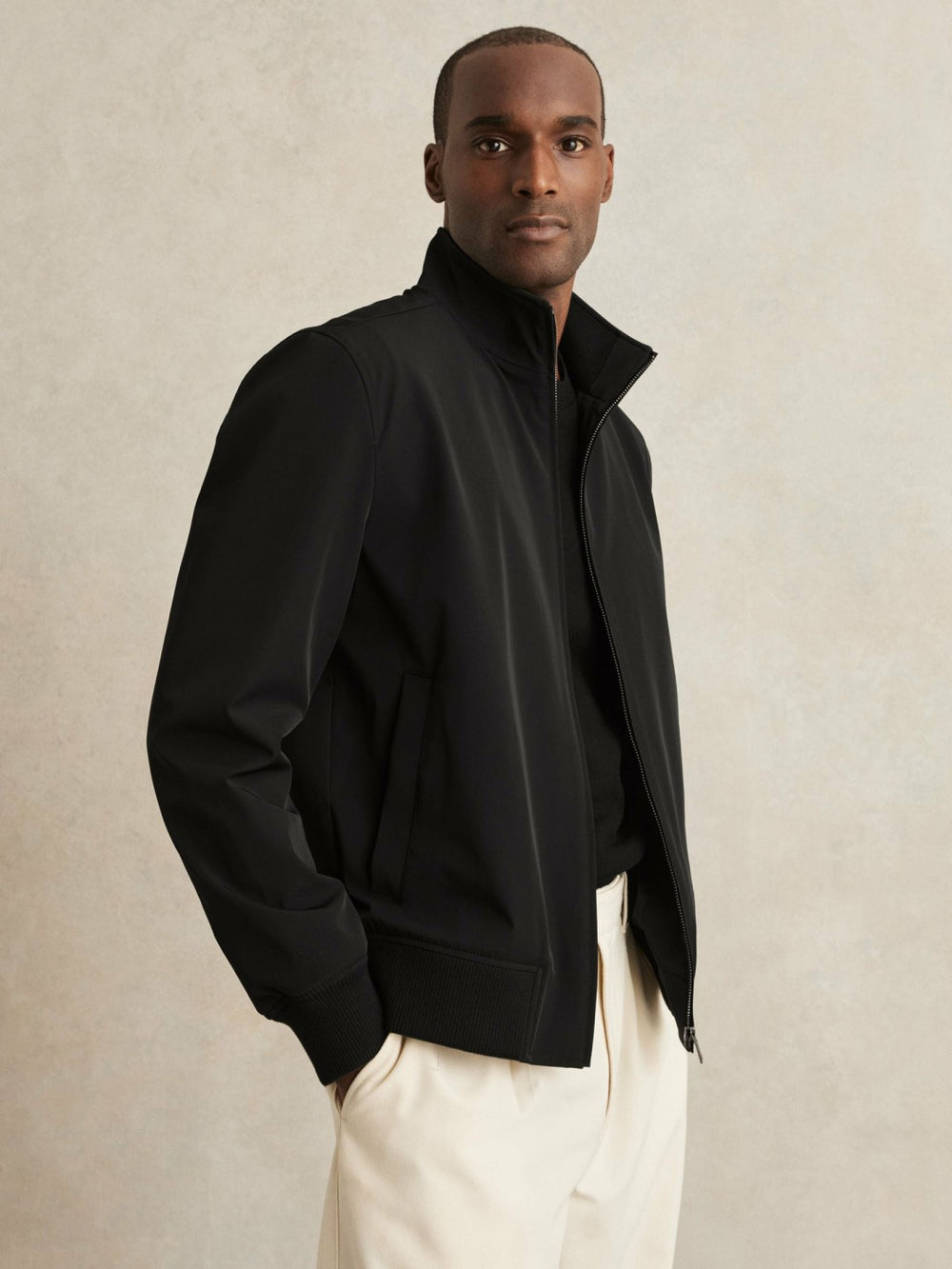 Reiss | Funnel-Neck Technical Jacket in Black