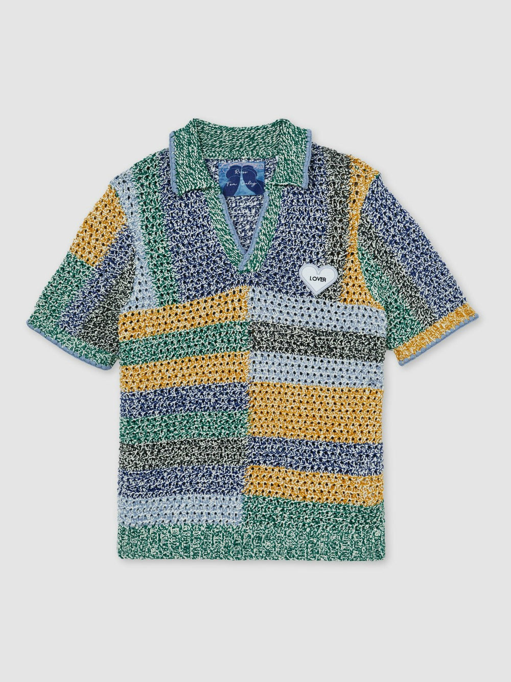 Reiss | | Tom Daley Crochet Polo Shirt in Yellow/Green/Blue Multi