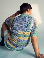 Reiss | | Tom Daley Crochet Polo Shirt in Yellow/Green/Blue Multi