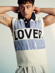 Reiss | | Tom Daley Stripe Polo Vest in Soft Blue