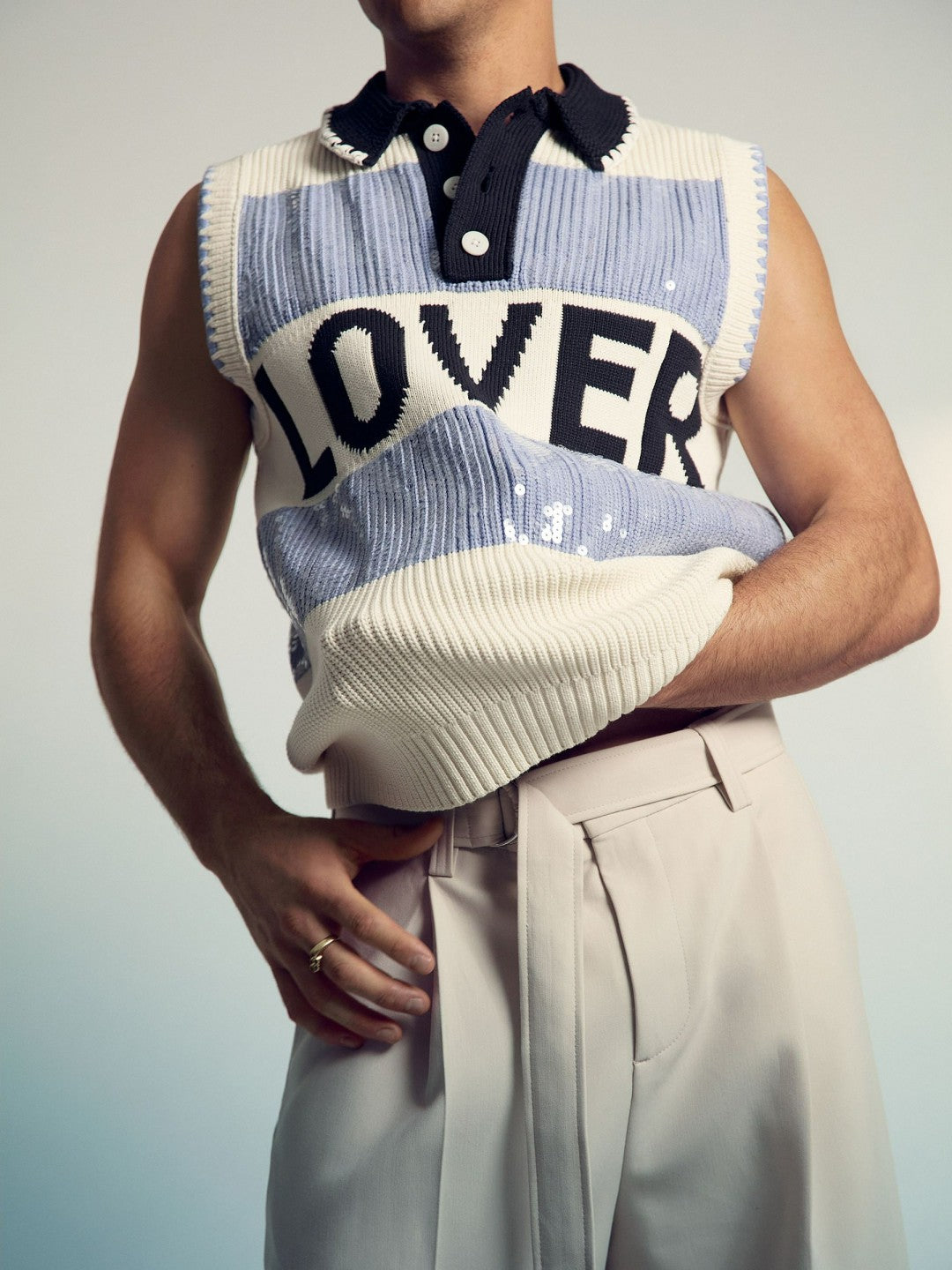Reiss | | Tom Daley Stripe Polo Vest in Soft Blue