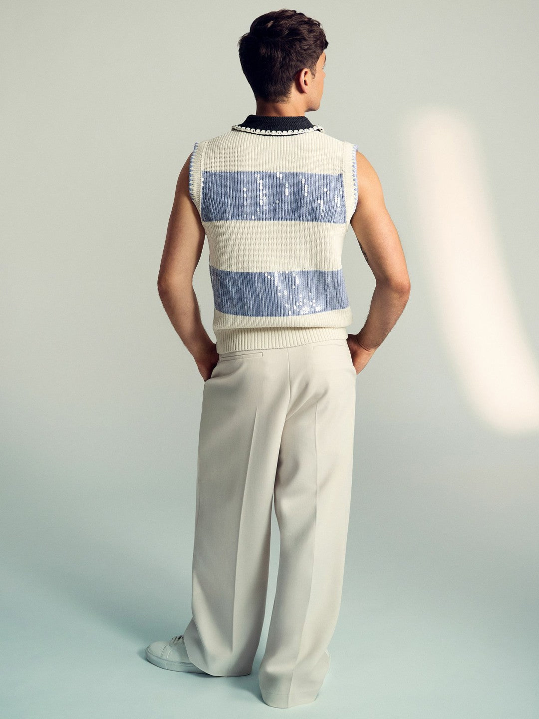 Reiss | | Tom Daley Stripe Polo Vest in Soft Blue