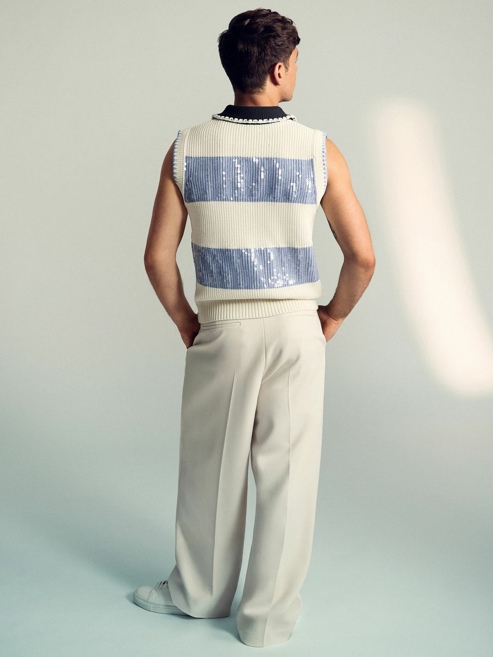 Reiss | | Tom Daley Stripe Polo Vest in Soft Blue