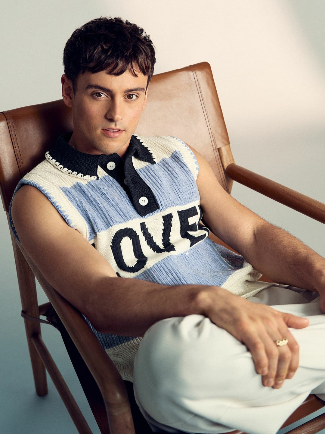 Reiss | | Tom Daley Stripe Polo Vest in Soft Blue