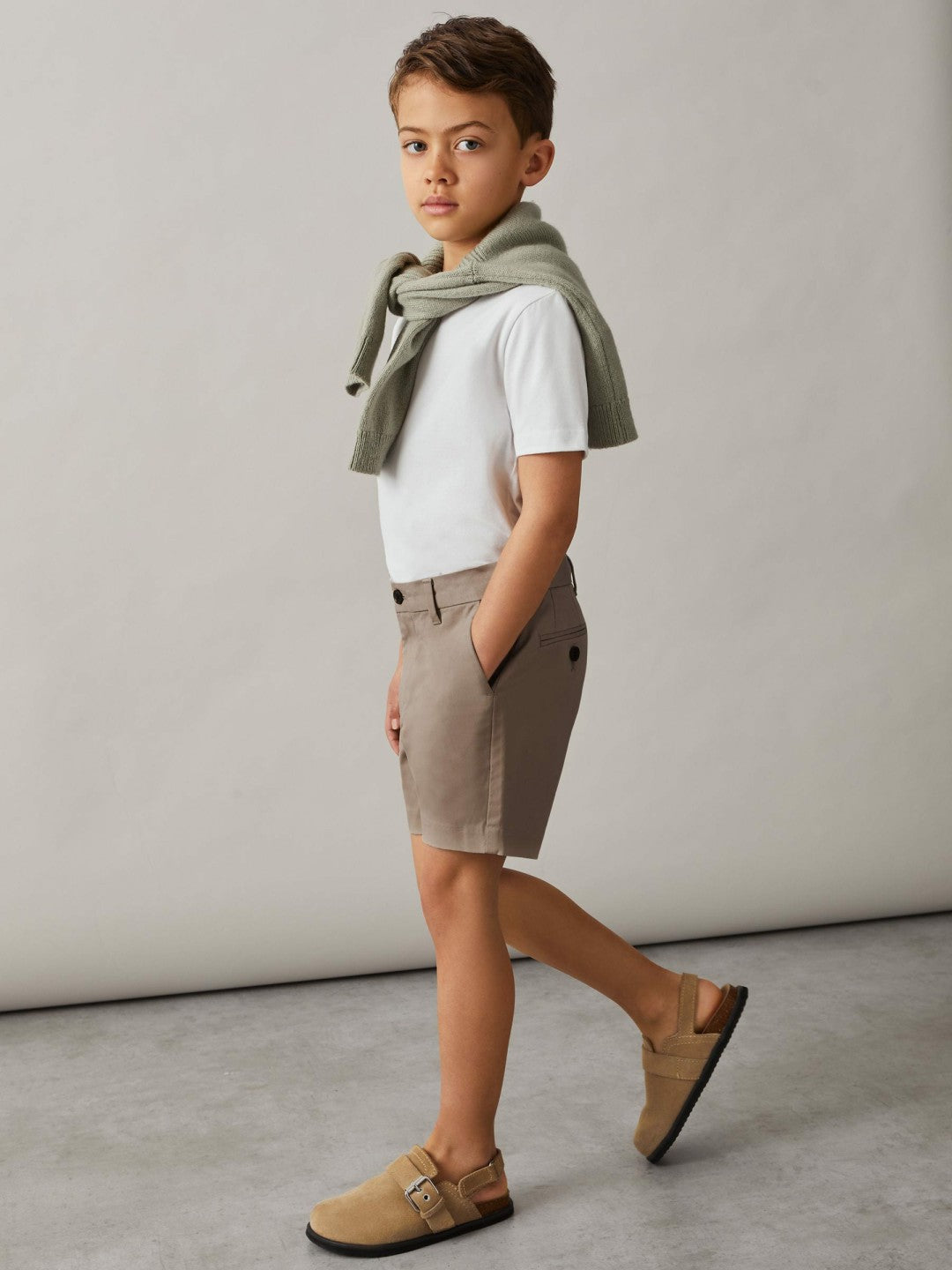 Reiss | 3-9 yrs Cotton Chino Shorts with Stretch in Stone