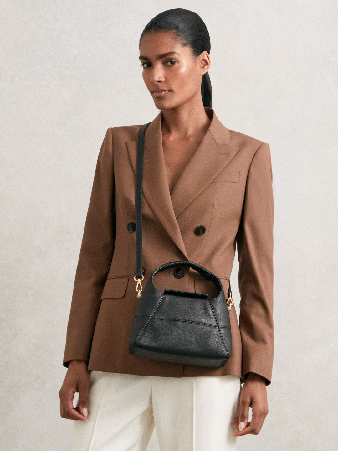 Reiss | Grained-Leather Shoulder Bag in Black