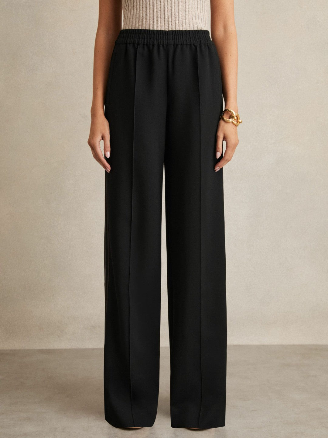 Reiss | Side-Stripe Wide-Leg Trousers in Black
