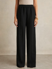 Reiss | Side-Stripe Wide-Leg Trousers in Black
