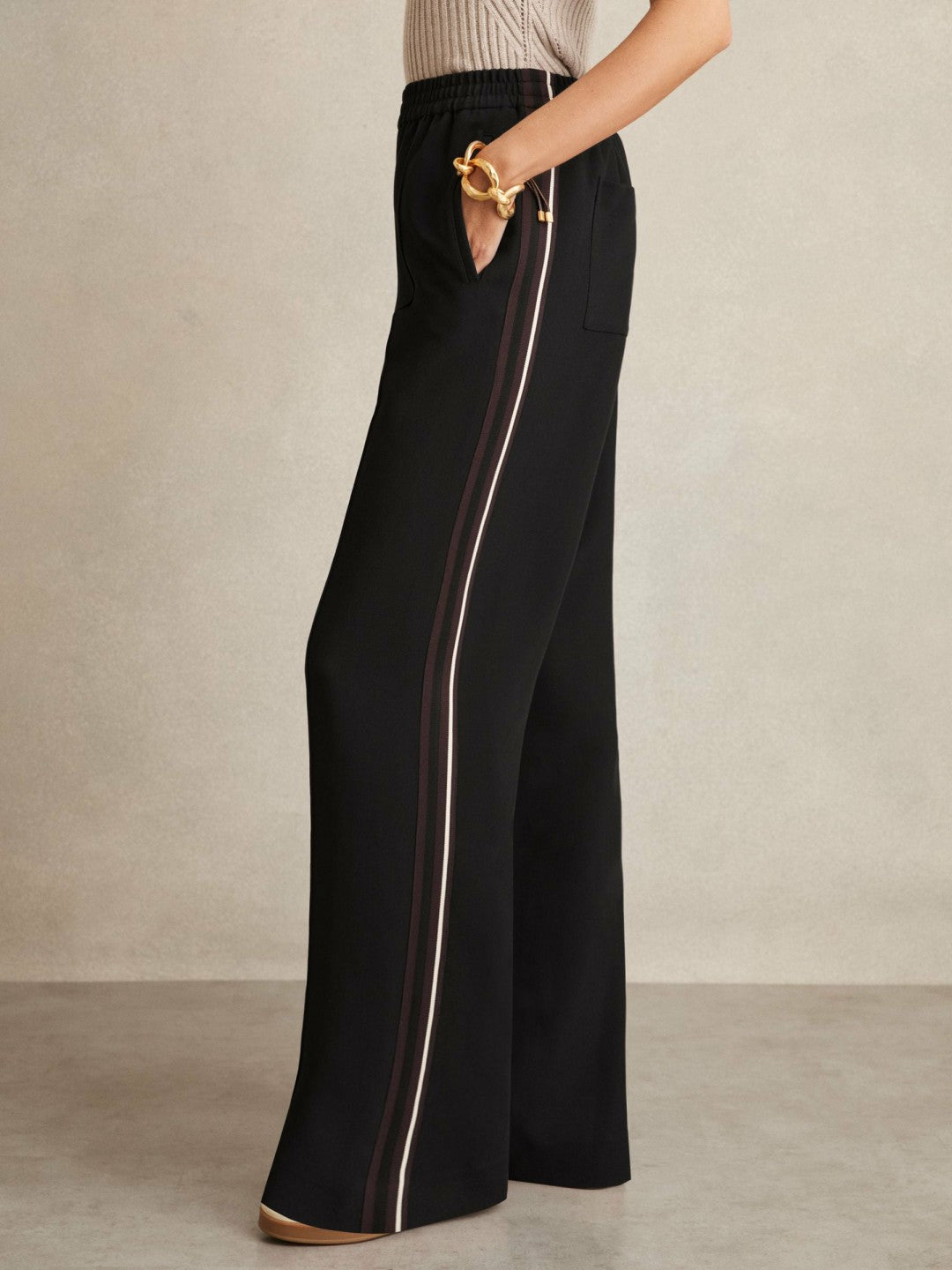 Reiss | Side-Stripe Wide-Leg Trousers in Black