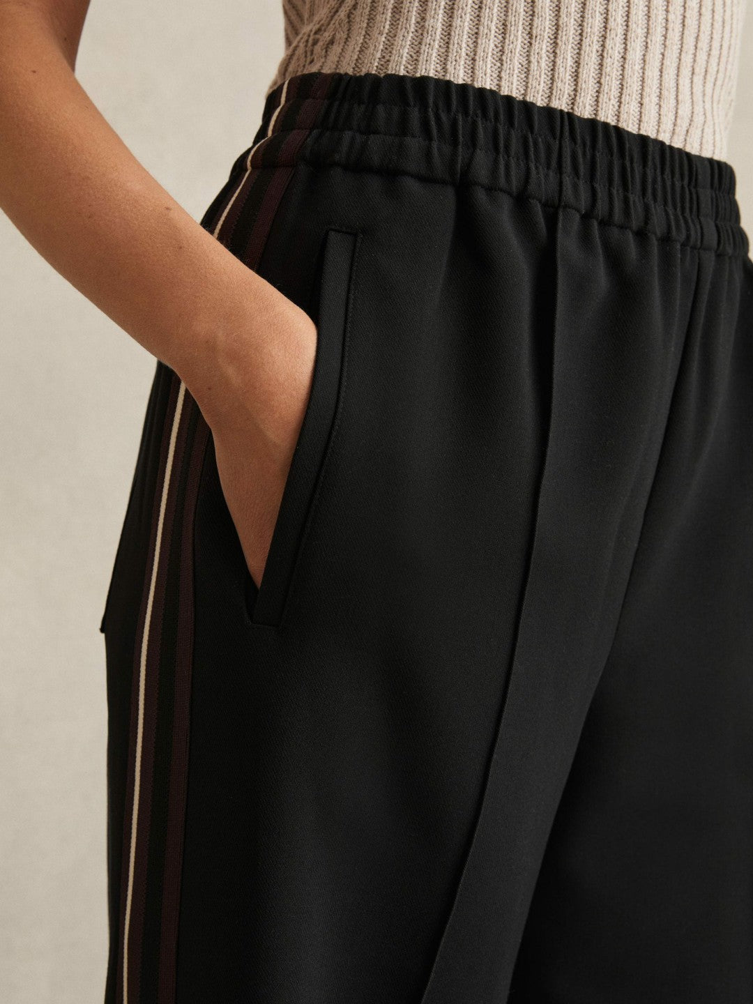 Reiss | Side-Stripe Wide-Leg Trousers in Black