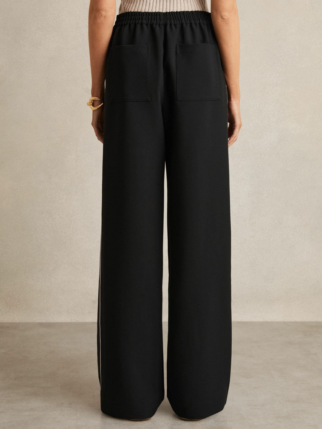 Reiss | Side-Stripe Wide-Leg Trousers in Black