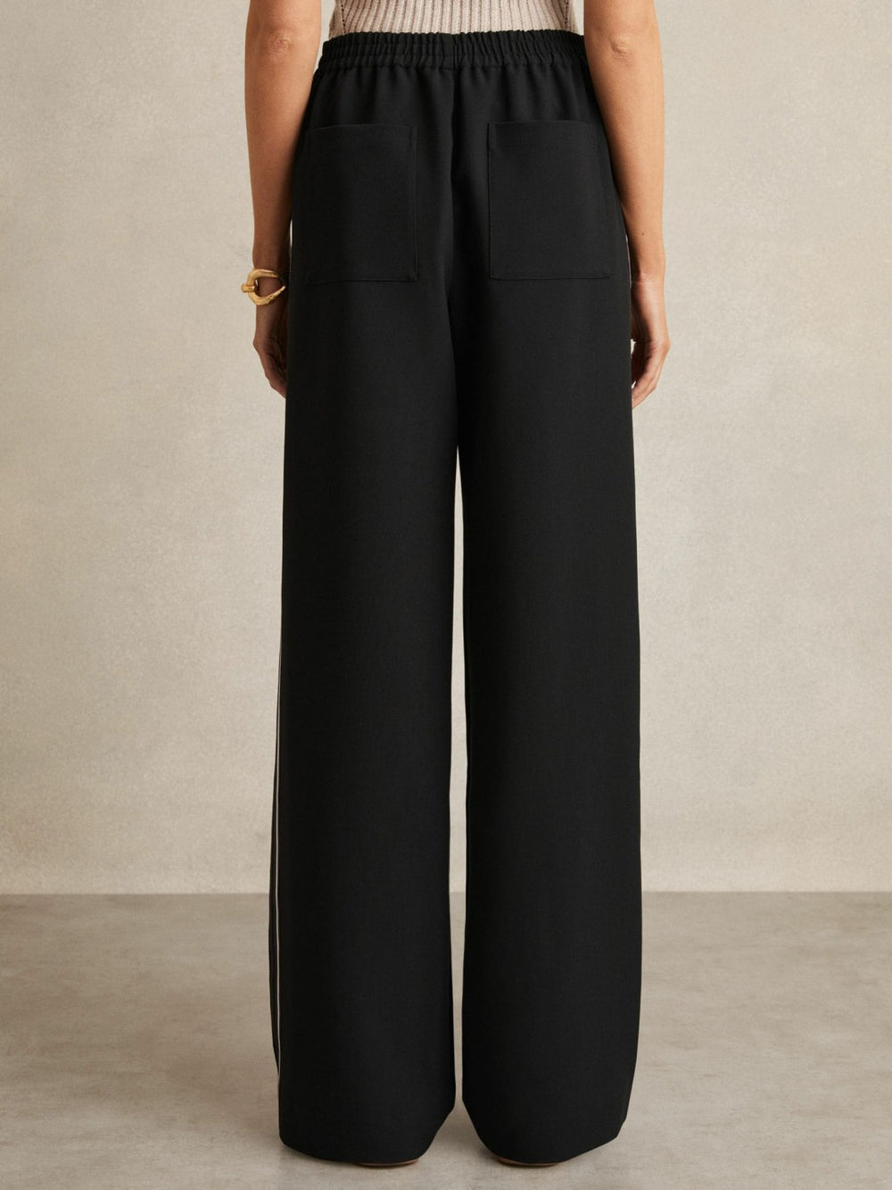 Reiss | Side-Stripe Wide-Leg Trousers in Black