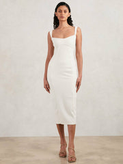 Reiss | Good American Scuba Crystal Midi Dress in White