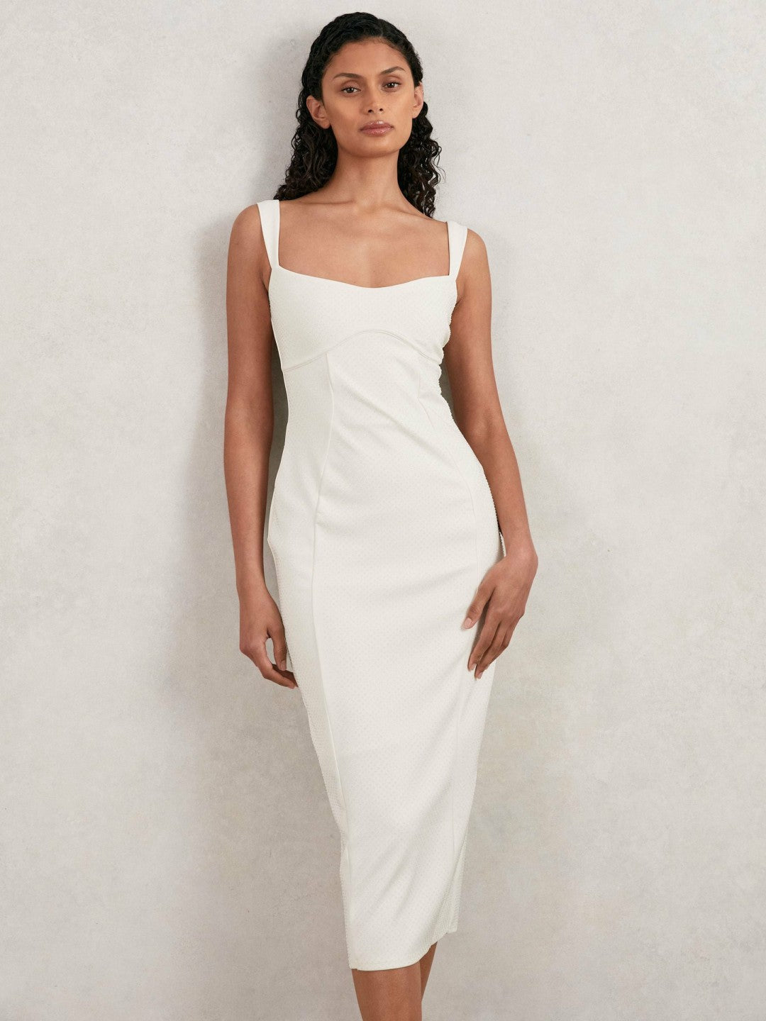 Reiss | Good American Scuba Crystal Midi Dress in White