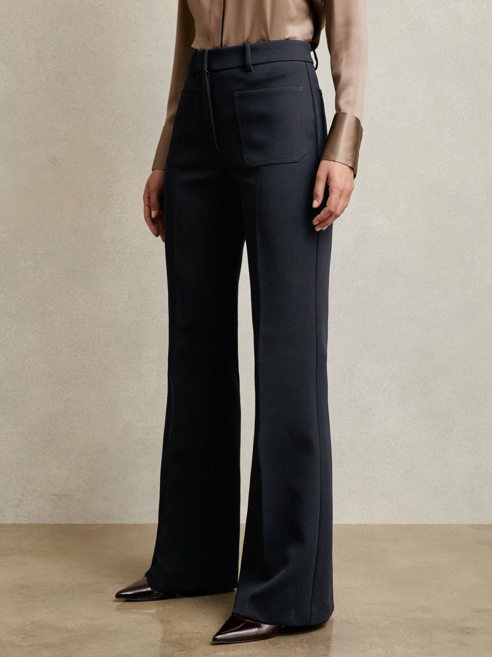 Reiss | Petite Twill Patch-Pocket Flared Trousers in Navy