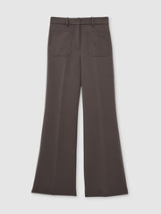 Reiss | Petite Twill Patch-Pocket Flared Trousers in Mauve Neutral