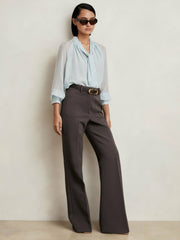 Reiss | Petite Twill Patch-Pocket Flared Trousers in Mauve Neutral