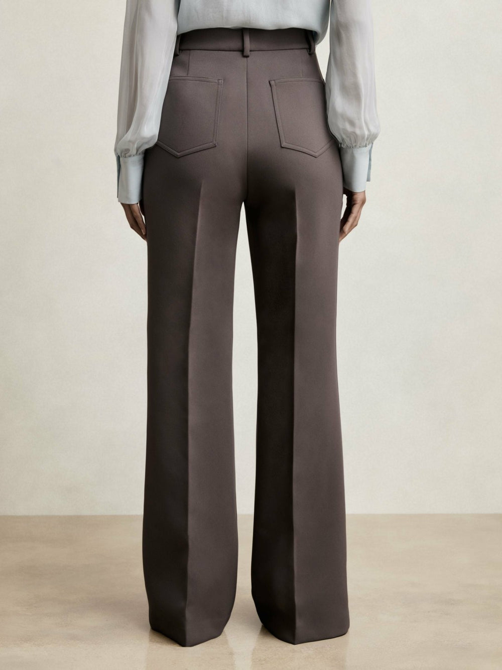 Reiss | Petite Twill Patch-Pocket Flared Trousers in Mauve Neutral