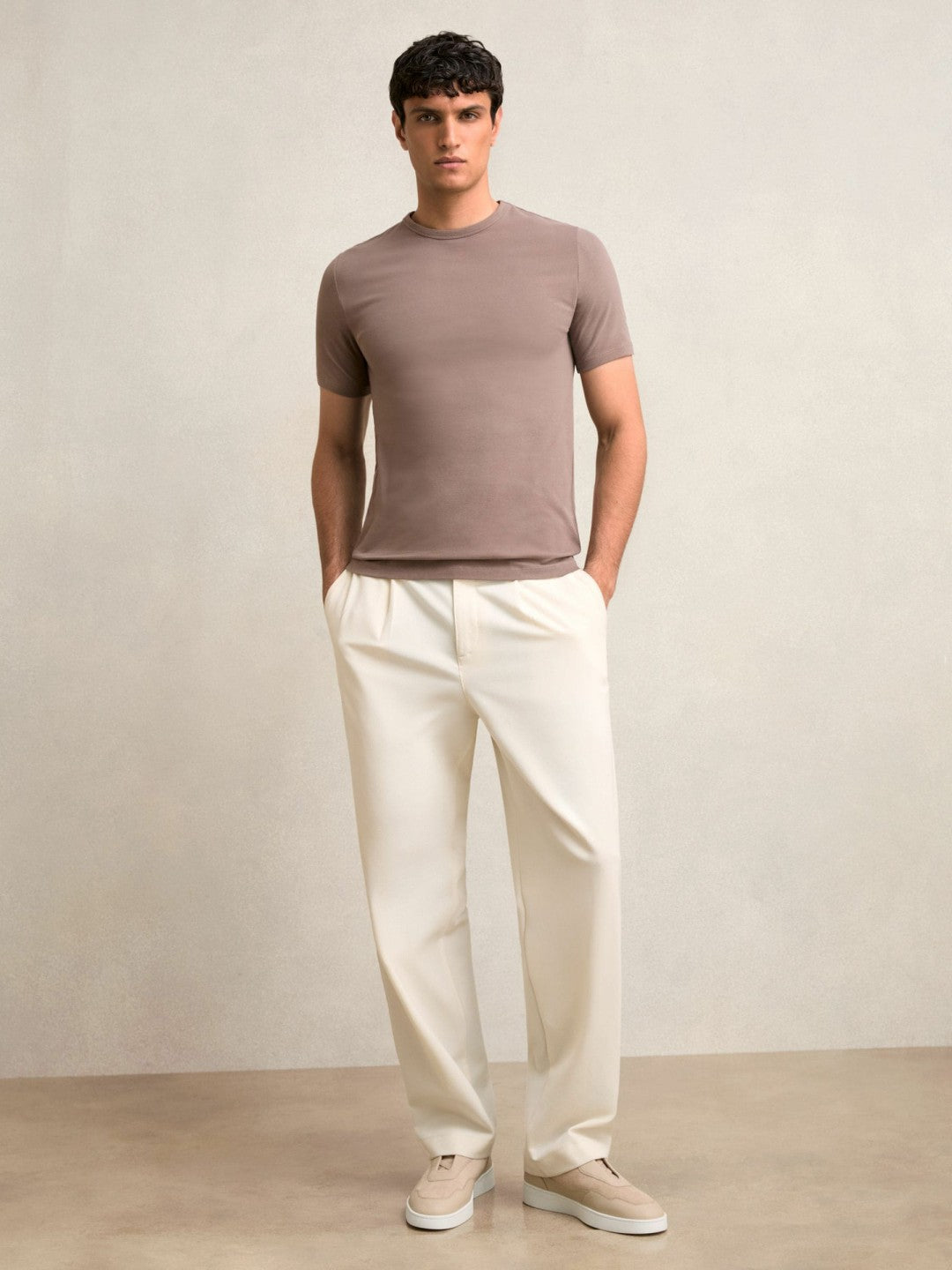 Reiss | Stretch-Cotton Crew-Neck T-Shirt in Taupe Brown
