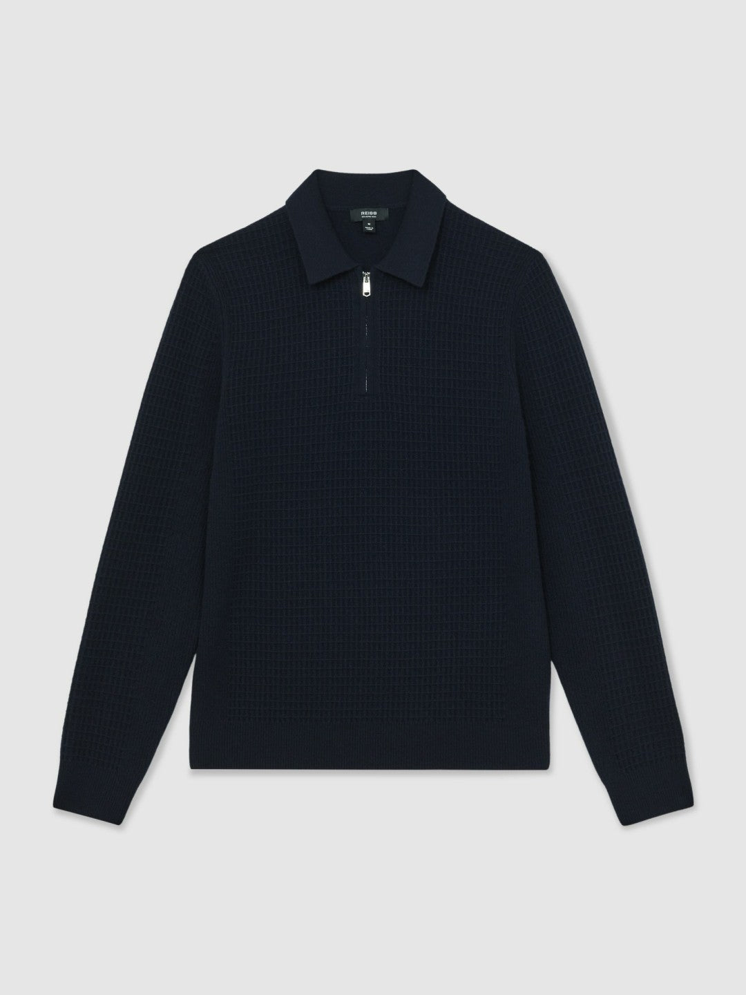 Reiss | Wool Waffle-Knit Half-Zip Polo Shirt in Navy