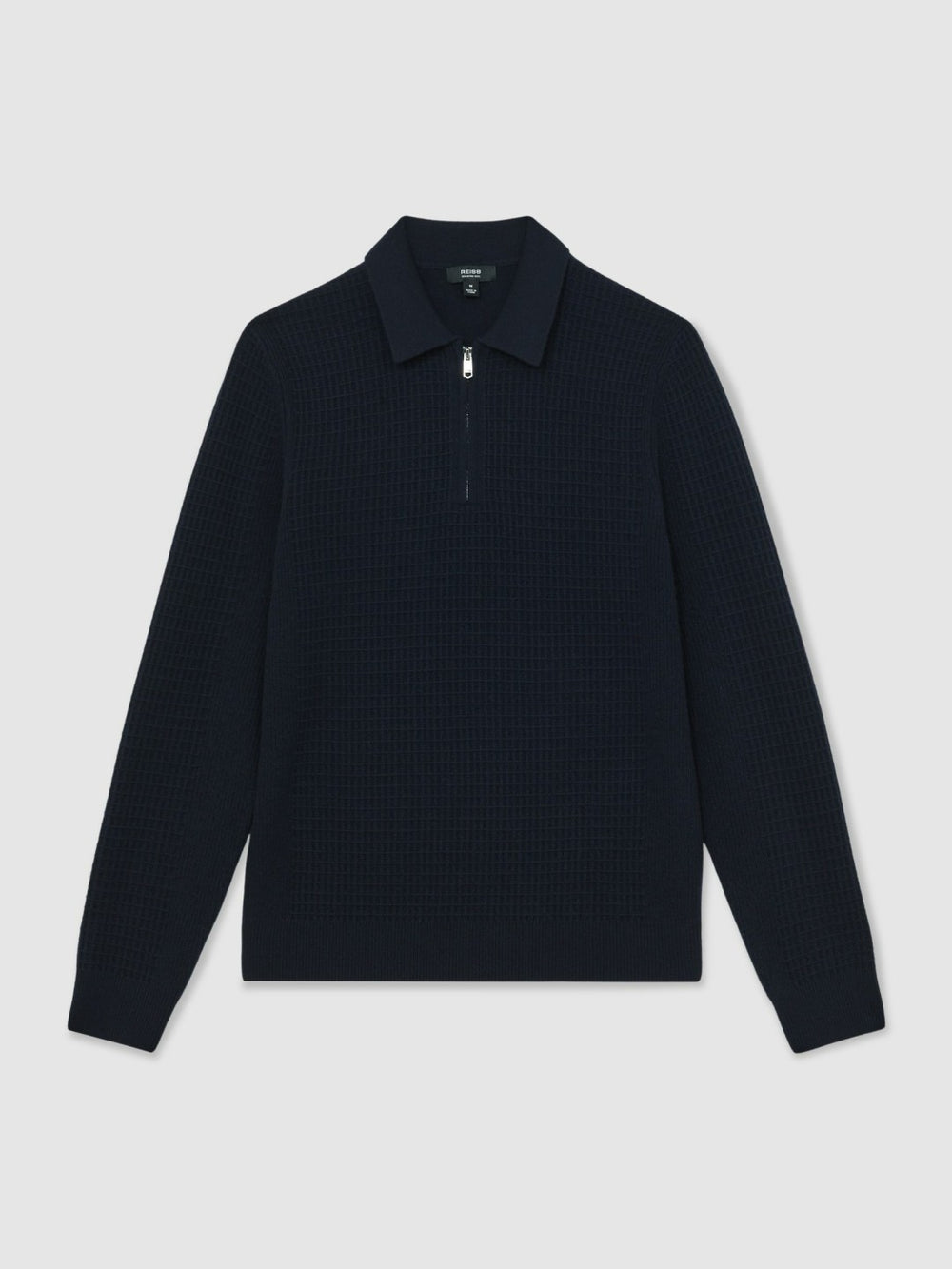 Reiss | Wool Waffle-Knit Half-Zip Polo Shirt in Navy
