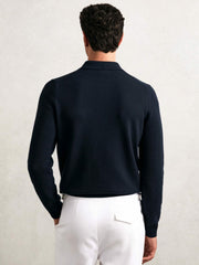 Reiss | Wool Waffle-Knit Half-Zip Polo Shirt in Navy