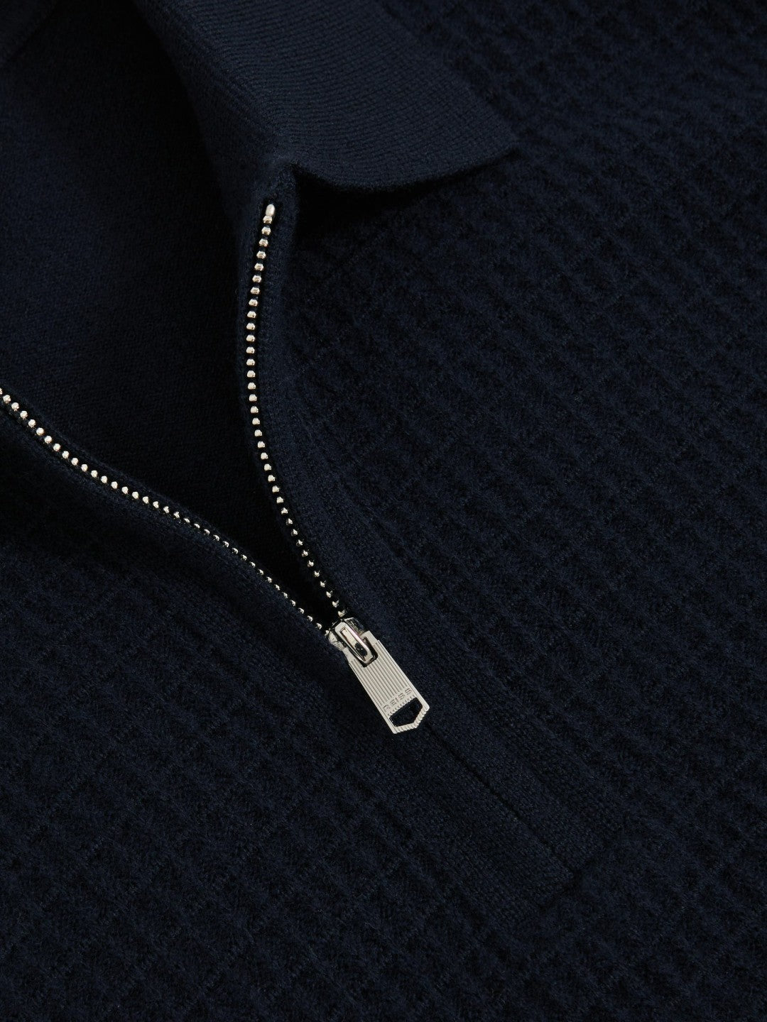 Reiss | Wool Waffle-Knit Half-Zip Polo Shirt in Navy