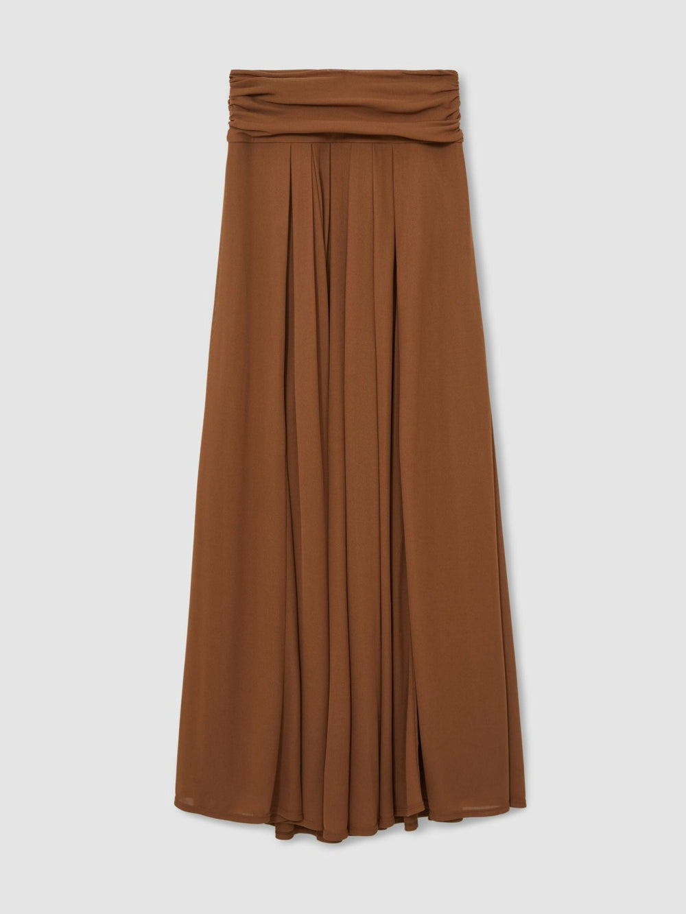 Reiss | Jersey Ruched-Waist Maxi Skirt in Tan Brown
