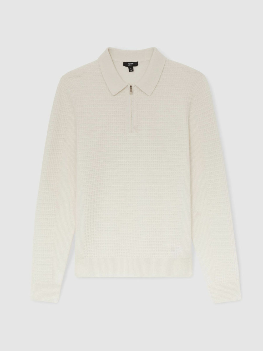 Reiss | Wool Waffle-Knit Half-Zip Polo Shirt in Off White