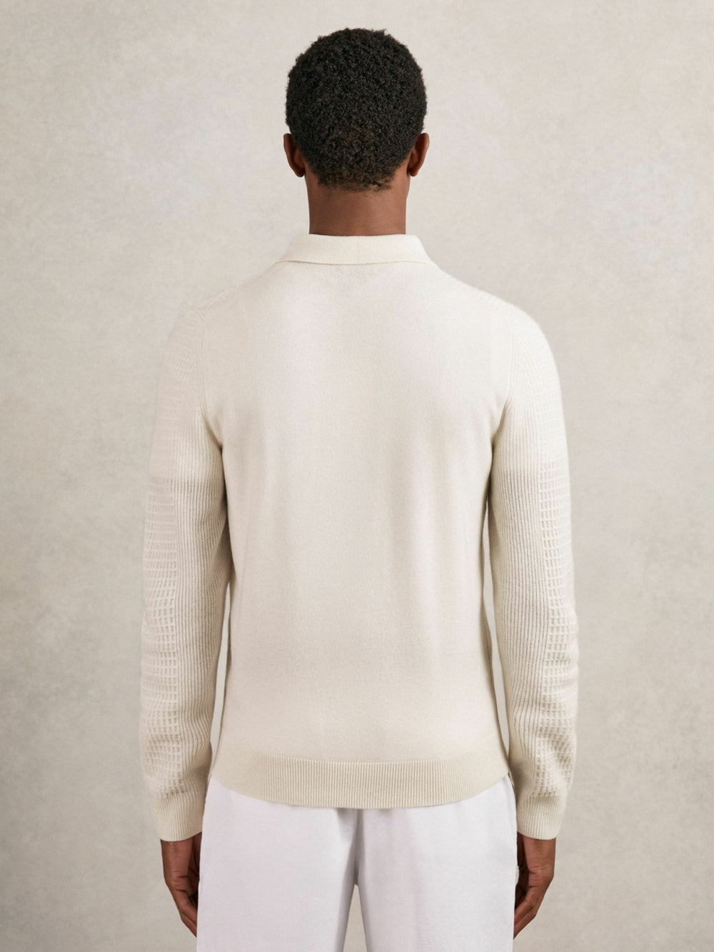 Reiss | Wool Waffle-Knit Half-Zip Polo Shirt in Off White