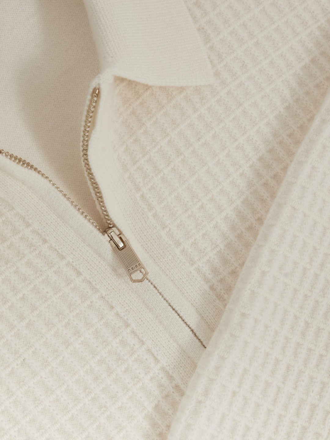 Reiss | Wool Waffle-Knit Half-Zip Polo Shirt in Off White