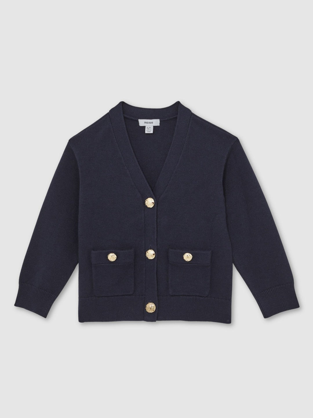Reiss | 13-14 yrs Knitted Embossed-Button Cardigan in Navy