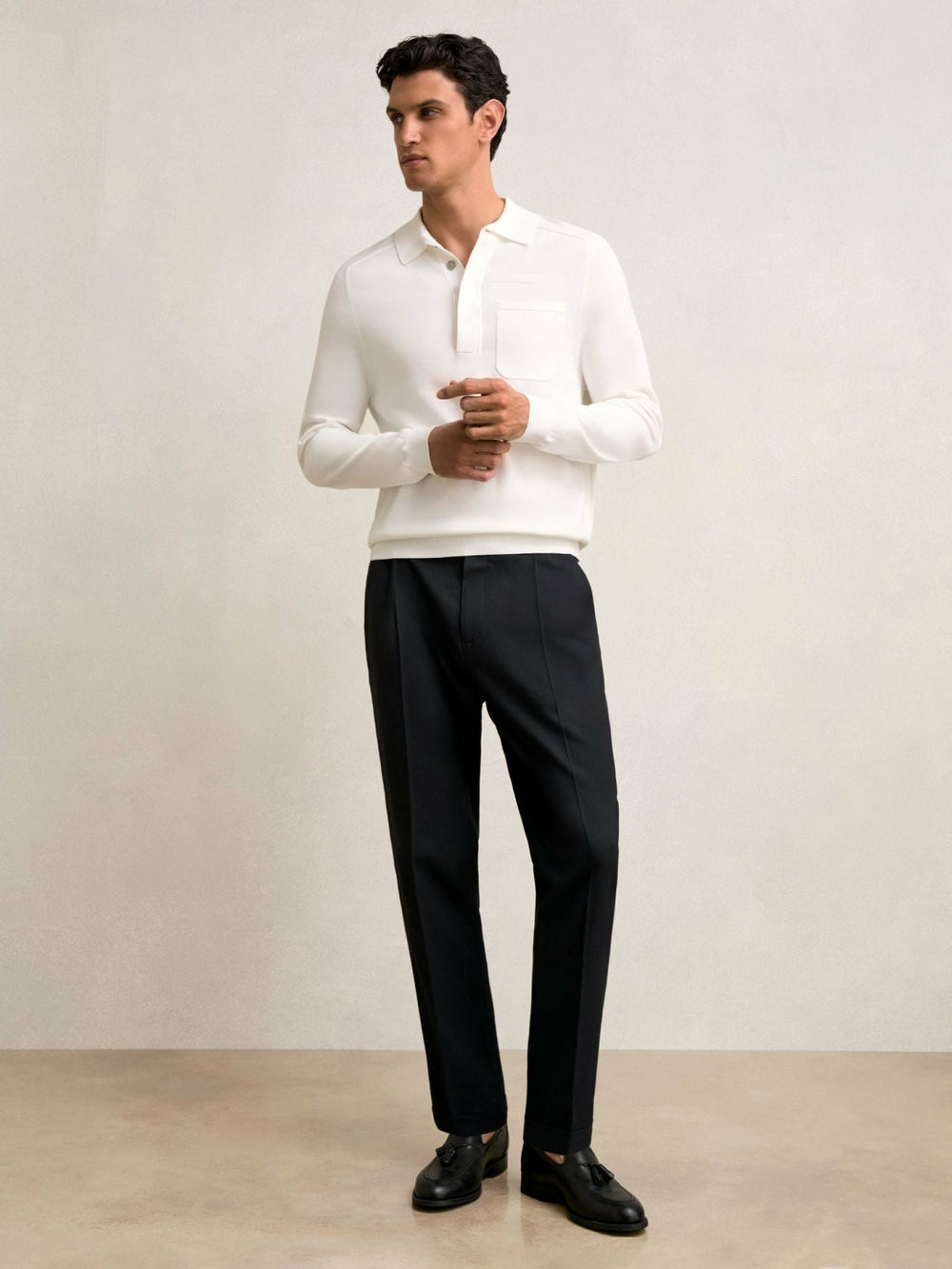 Reiss | Regular Fit Herringbone Trousers With Cotton in Navy