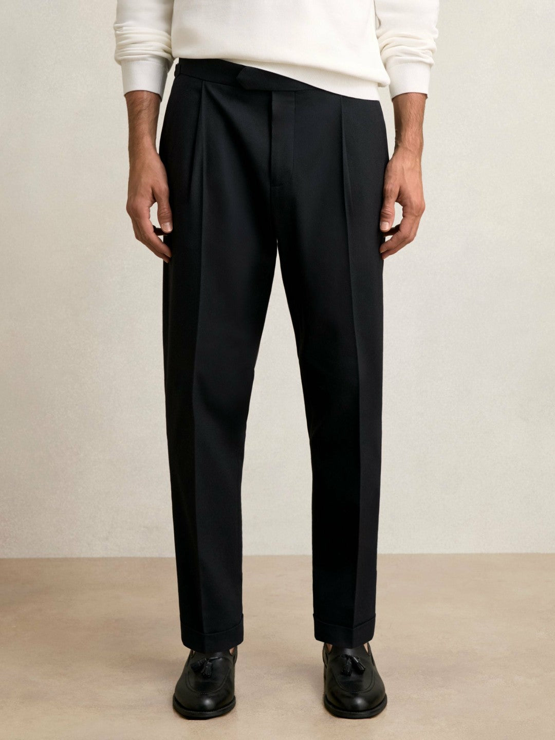 Reiss | Regular Fit Herringbone Trousers With Cotton in Navy