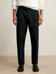 Reiss | Regular Fit Herringbone Trousers With Cotton in Navy