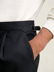 Reiss | Regular Fit Herringbone Trousers With Cotton in Navy
